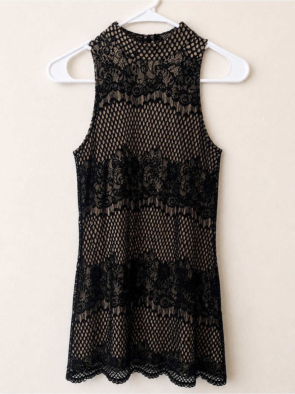 Xhilaration Black Lace Overlay Mini Dress with Nude Lining